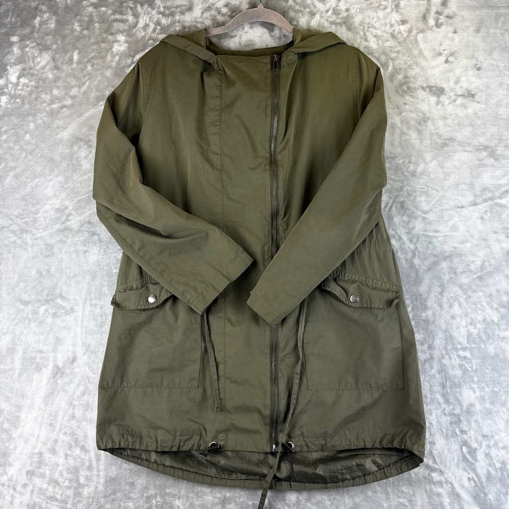 Be Cool Anorak Utility Jacket Womens Medium Green Hooded Roll Tab 31018 (1599)